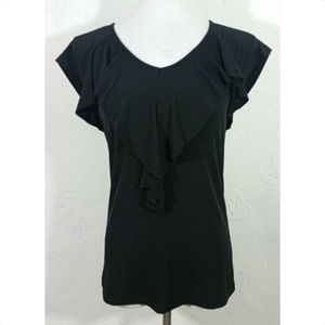 Worthington Small Top Black Ruffle V Neck Stretch